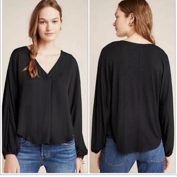 Size XS Anthropologie WOMEN Oversized relaxed pullover Dolan Black V-Neck Blouse - Picture 2 of 7